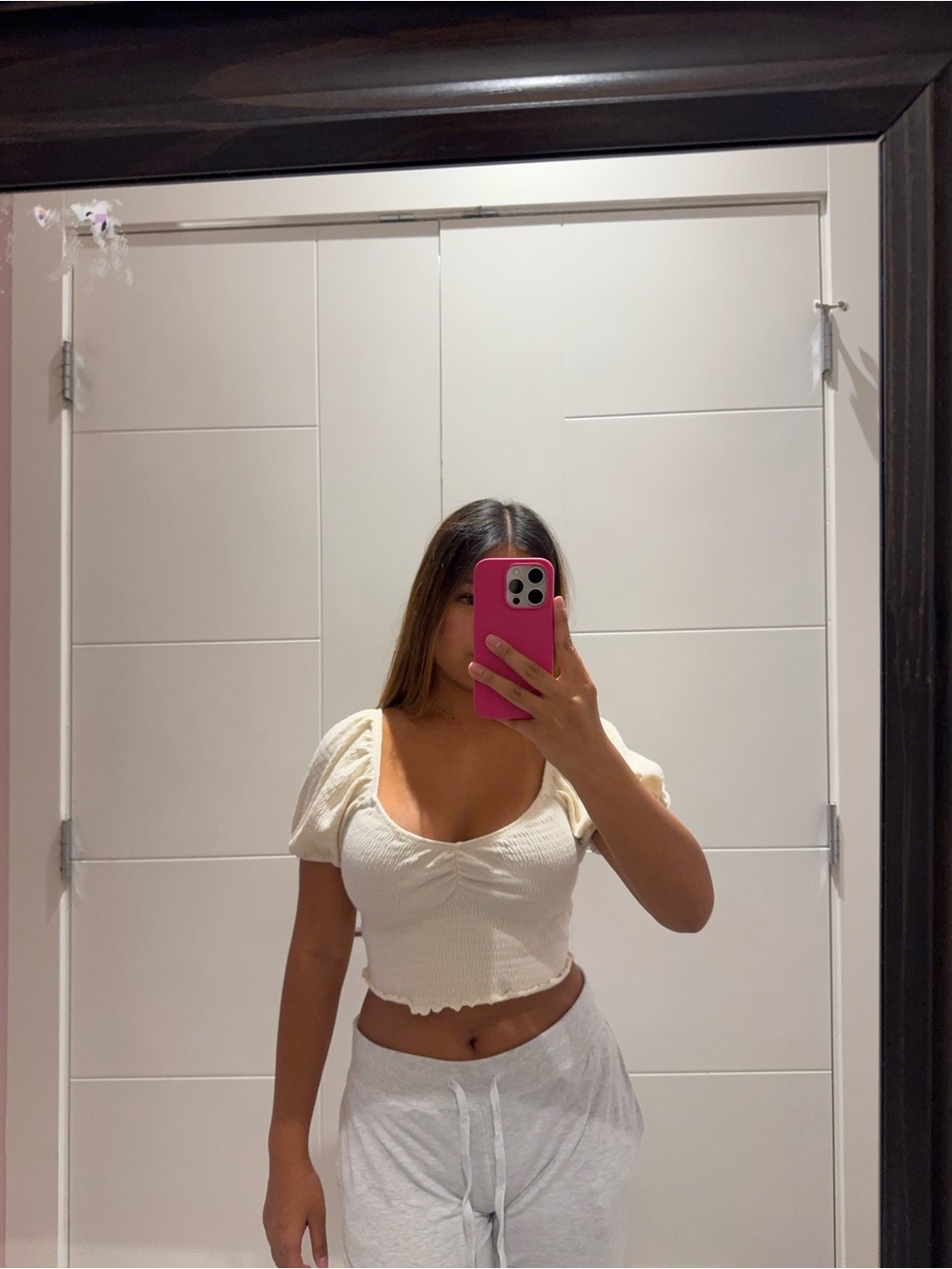 Billabong Cream Ribbed Puff-Sleeve Crop Top